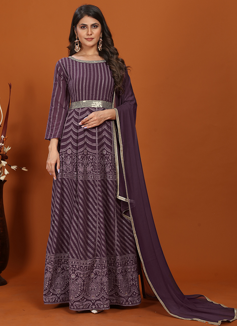 Wine Heavy Designer Suit With Heavy Embroidery Work